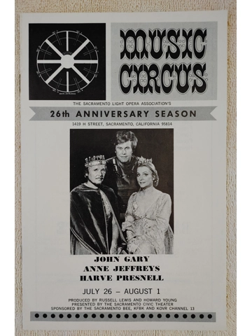Vtg 1976 Sacramento Music Circus Camelot Program John Gary Presnell Sambo's Ad