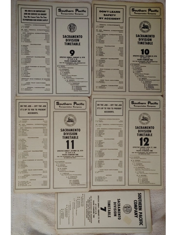 5 Vintage 1967-1980 Southern Pacific Railroad Sacramento Division Employee Timetables
