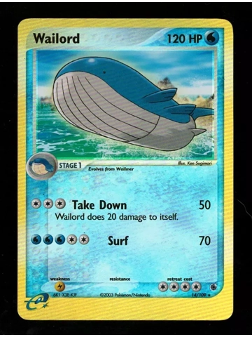 Wailord Reverse Holo Rare 14/109 Ruby & Sapphire Pokemon Card NM 120 HP
