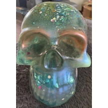Large green/turquoise/bronze sparkly Skull
