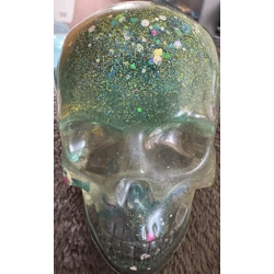 Medium turquoise glittery and spinners Skull