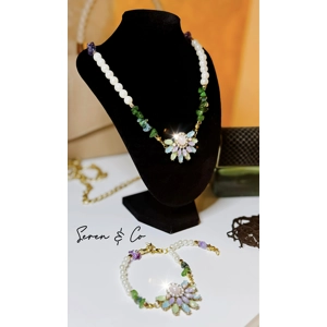 Infinity pendant & Bracelet set (Amethyst & Green Aventurine)
