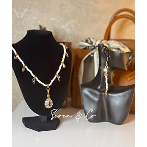 Infinite protection Pendant & Earrings set (Mahogany Obsidian & Quartz)