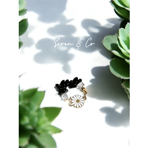 Light & Shadow Daisy reversible ring (Black Obsidian)