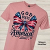 God Bless America Christian Patriotic Bow Tee – USA Flag Graphic Shirt
