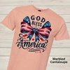 God Bless America Christian Patriotic Bow Tee – USA Flag Graphic Shirt