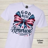 God Bless America Christian Patriotic Bow Tee – USA Flag Graphic Shirt