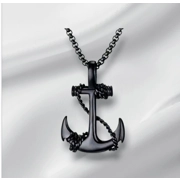 Pirate Anchor Pendant Shiny Black Coated Necklace 23.6 Inch Chain