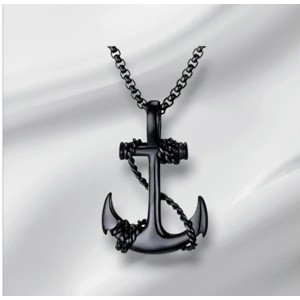 Pirate Anchor Pendant Shiny Black Coated Necklace 23.6 Inch Chain
