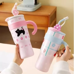 1200 ml Tumbler with Handle Lid Straw Cute Cat 1200 ml Tumbler with Handle Lid Straw Cute Cat