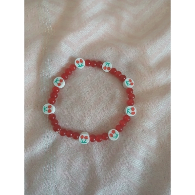 Cherry clay bead and red glass beaded bracelet