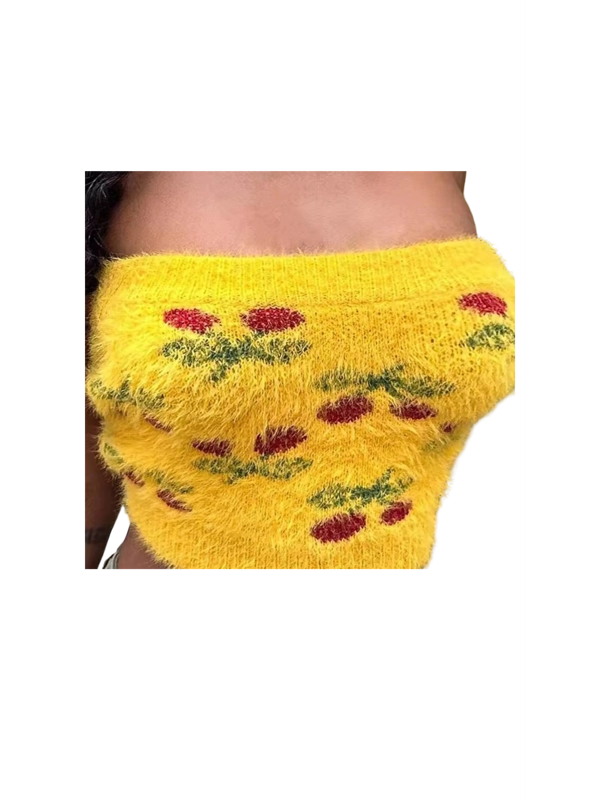 Knitted Plush Flower Tube Top