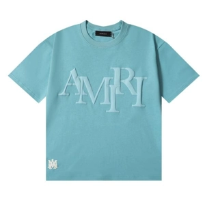 Amiri Staggered Logo Blue T-Shirt