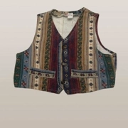Andreas Vintage Multicolor Aztec Floral Print Denim Vest