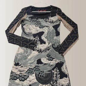 Custo Barcelona Illustration Japanese Abstract Print Dress