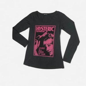 HYSTERIC GLAMOUR Women’s “Loves All Kinds Of Hair” Long Sleeve – Black/Grey, S