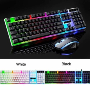Gaming Keyboard Mouse Set Rainbow RGB LED Wired USB For PC Laptop PS5 Xbox One (Black)