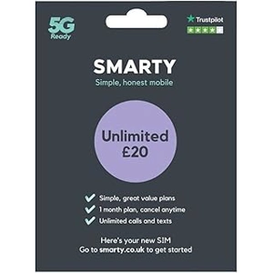Smarty No Contract Sim Card (EE) Unlimited UK Calls and Texts Plus 5GB Mobile Data
