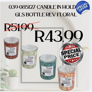 039-085127 CANDLE IN HOLDER GLS BOTTLE REV FLORAL