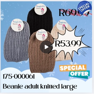 175-000061 Beanie adult knitted large fit asstd