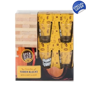 203-005005 DRINKING GAME TOWER BLOCKS W/4 GLASSES