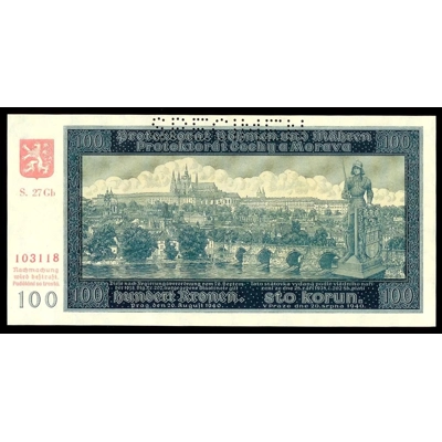 Bohemia&Moravia 100 Korun 1940 Specimen UNC Rare Prefix