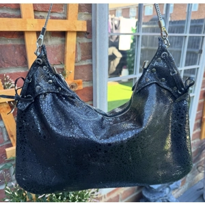 Black Italian Distressed Leather Bag Hobo SOLD
