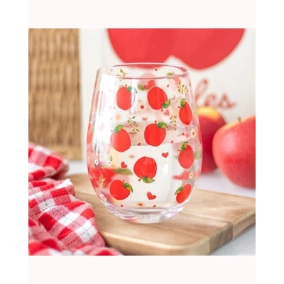 Apple Print Stemless Glass