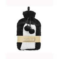 Black Faux Fur Hot Water Bottle &..