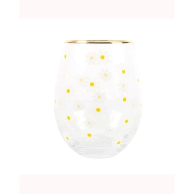 Daisy Print Stemless Wine Glass Daisy Print Stemless Wine Glass