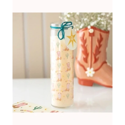 Howdy Cowboy Boot Print Floral Tube Candle Howdy Cowboy Boot Print Floral Tube Candle