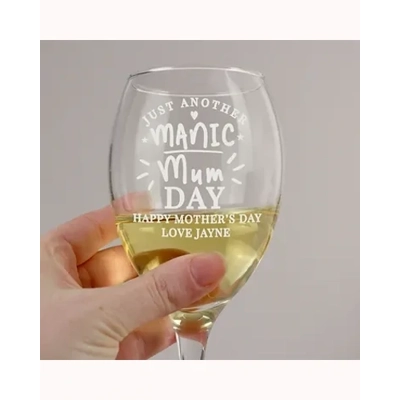 Personalised Manic Mum Day Wine Glass Personalised Manic Mum Day Wine Glass