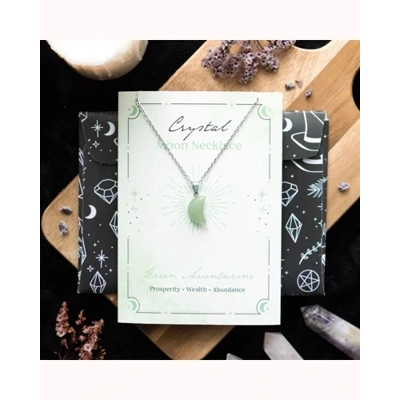 Green Aventurine Crystal Moon Necklace on Greeting Card
