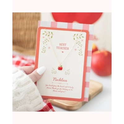 Best Teacher Apple Necklace on Greeting Card