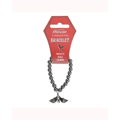 Hanging Bat Hematite Charm Bracelet
