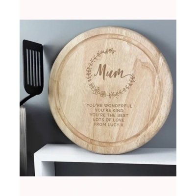 Personalised Mum Round Wooden Chopping Heart Personalised Mum Round Wooden Chopping Heart