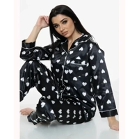 Heart Print Satin PJ Set