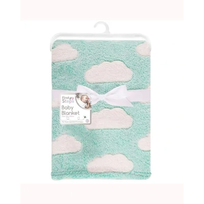 First Steps Baby Blanket - Teal Clouds First Steps Baby Blanket - Teal Clouds