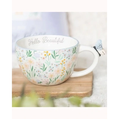 Hello Beautiful Ditsy Floral Print Mug with Butterfly Hello Beautiful Ditsy Floral Print Mug with Butterfly