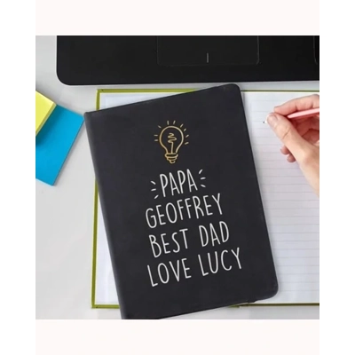 Personalised Light Bulb Black Hardback Notebook