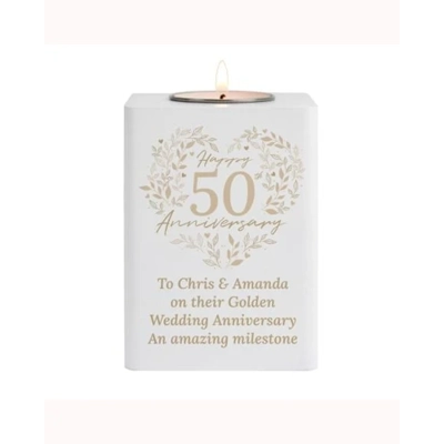 Personalised 50th Golden Wedding Anniversary Wooden Tea Light Holder Personalised 50th Golden Wedding Anniversary Wooden Tea Light Holder