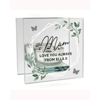Personalised Botanical Mirrored Glass Tea Light Candle Holder Personalised Botanical Mirrored Glass Tea Light Candle Holder