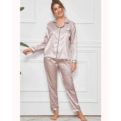 Floral & Striped Print Satin PJ Set