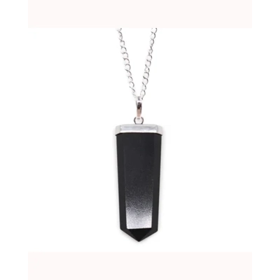 Gemstone Flat Pencil Pendant - Black Agate