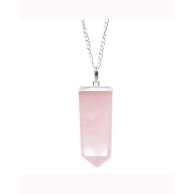 Gemstone Flat Pencil Pendant - Rose Quartz
