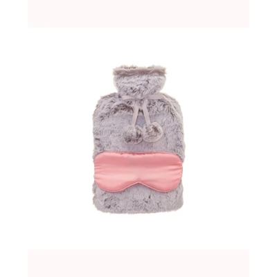 Grey Faux Fur Hot Water Bottle & Eye Mask