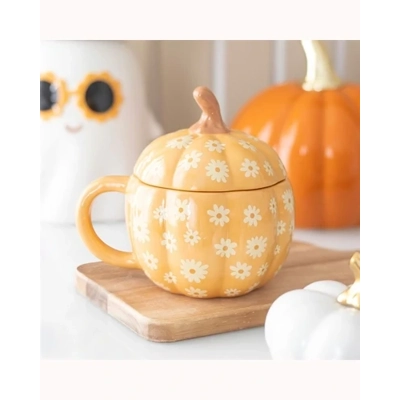 Groovy Floral Pumpkin Lidded Mug