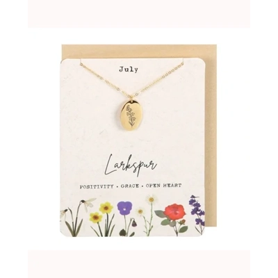 July Larkspur Birth Flower Necklace Card