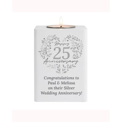 Personalised 25th Silver Wedding Anniversary Wooden Tea Light Holder Personalised 25th Silver Wedding Anniversary Wooden Tea Light Holder