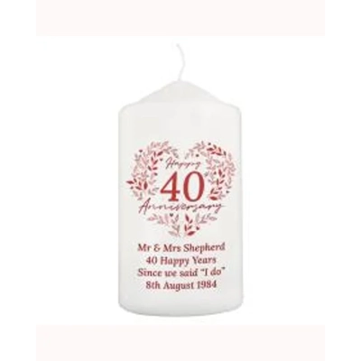 Personalised 40th Ruby Wedding Anniversary Pillar Candle